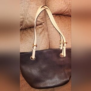Classic Two-Tone Leather Tote Bag in Black and Cream